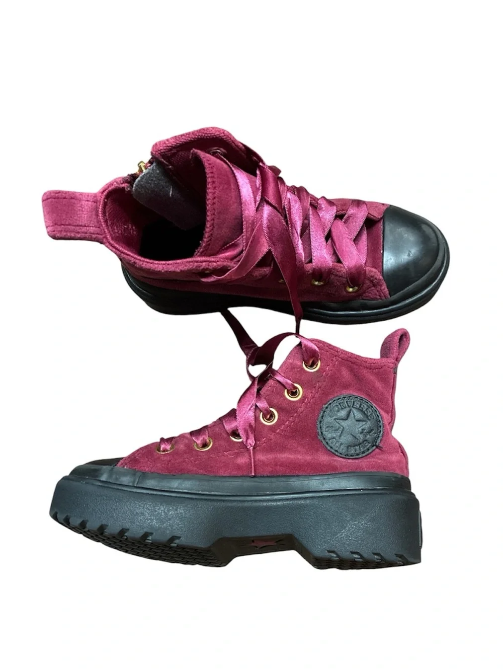 Converse Chuck Taylor All Star Lugged Lift Platform Pink Velvet Size 12 kids